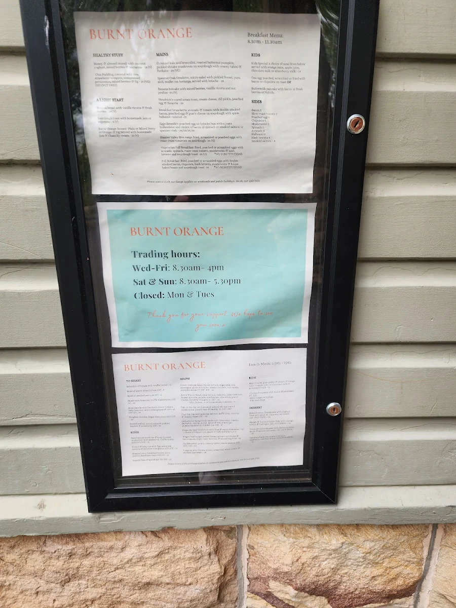Menu, Burnt Orange