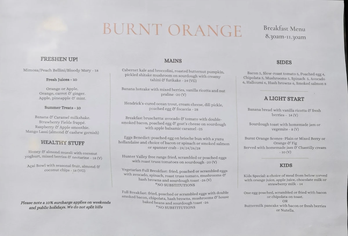 Menu, Burnt Orange