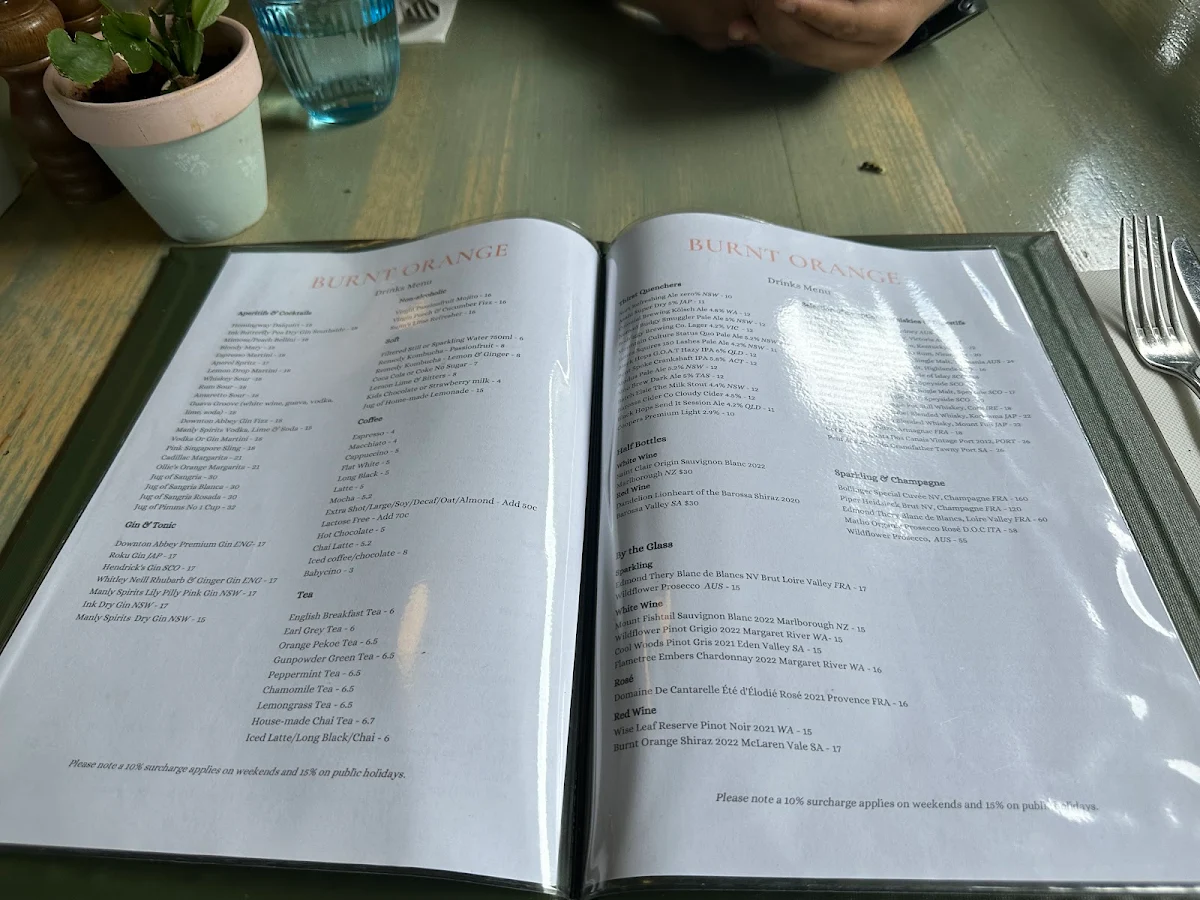 Menu, Burnt Orange