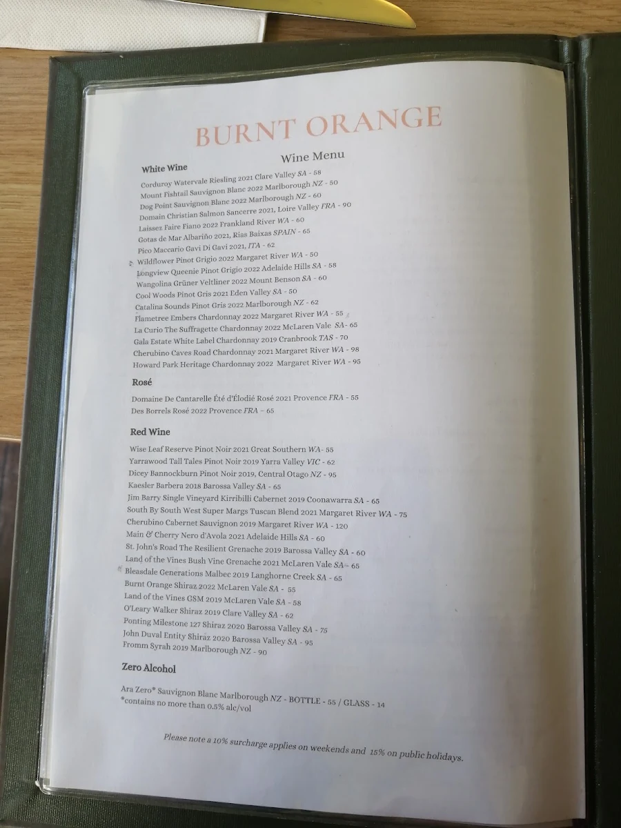 Menu, Burnt Orange