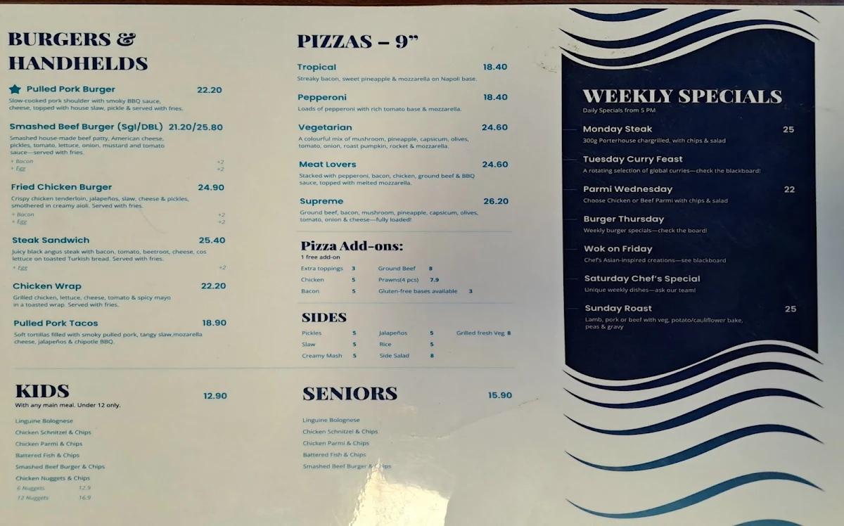 Menu, Darwin River Tavern