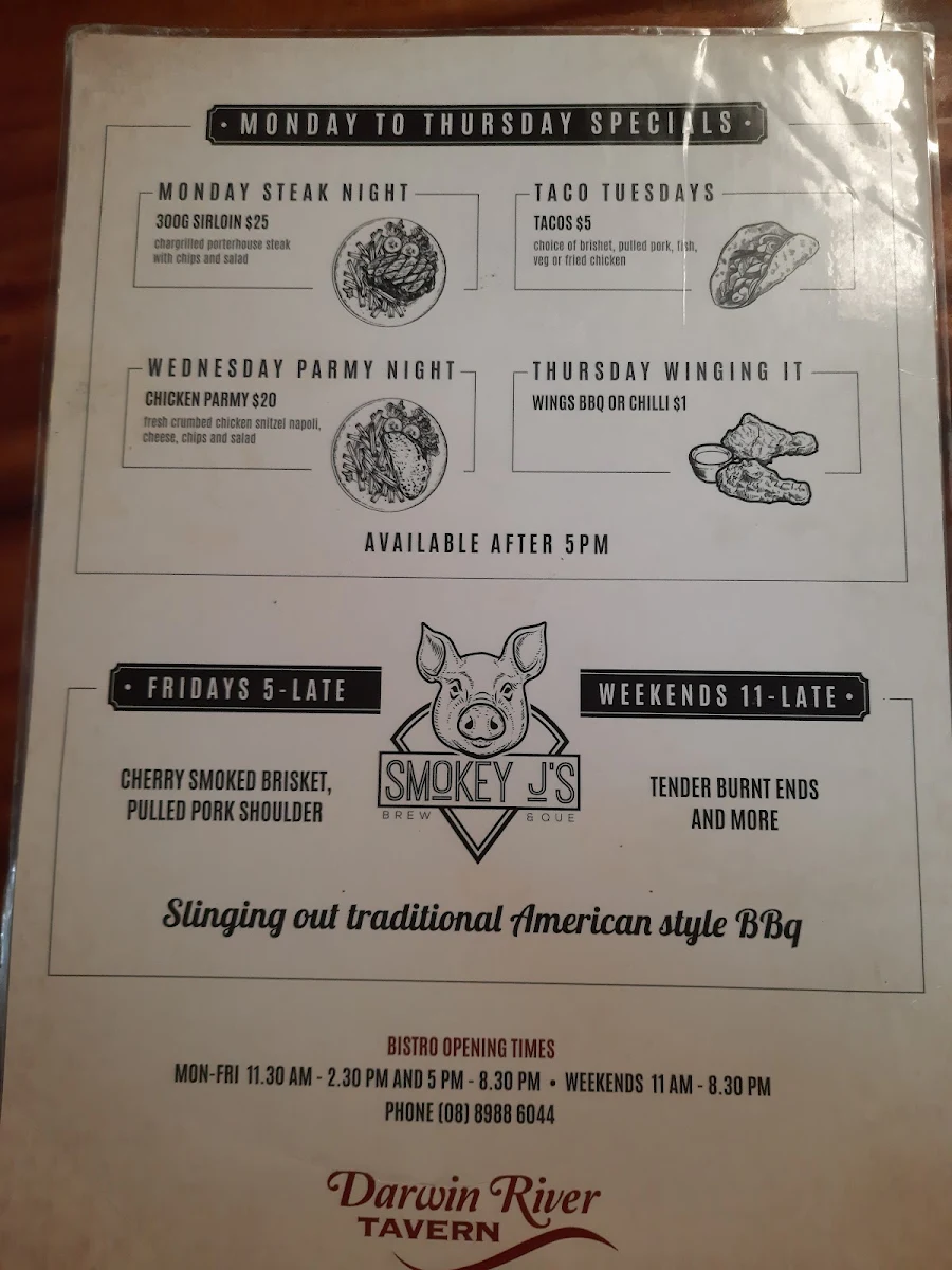 Menu, Darwin River Tavern