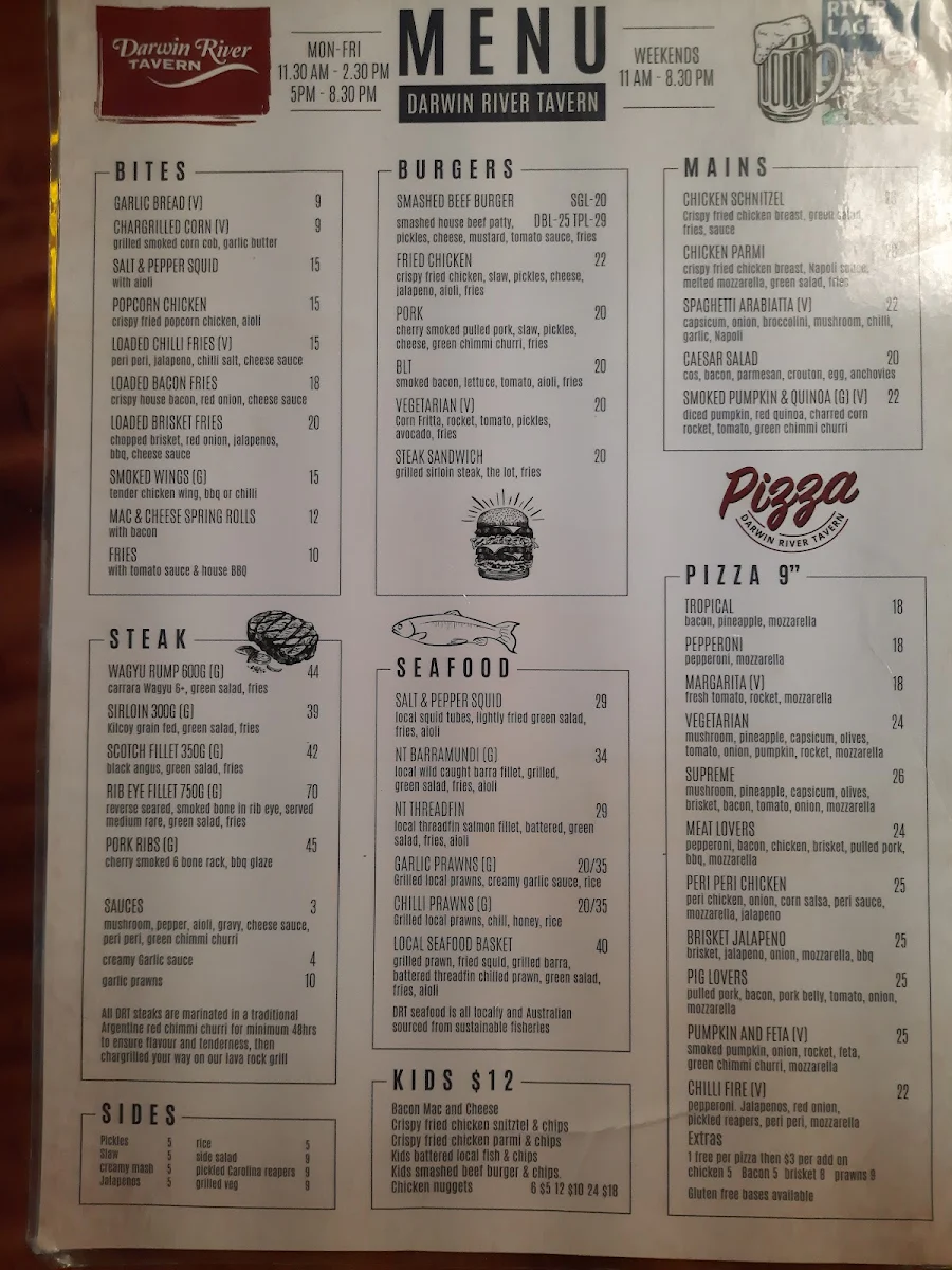 Menu, Darwin River Tavern