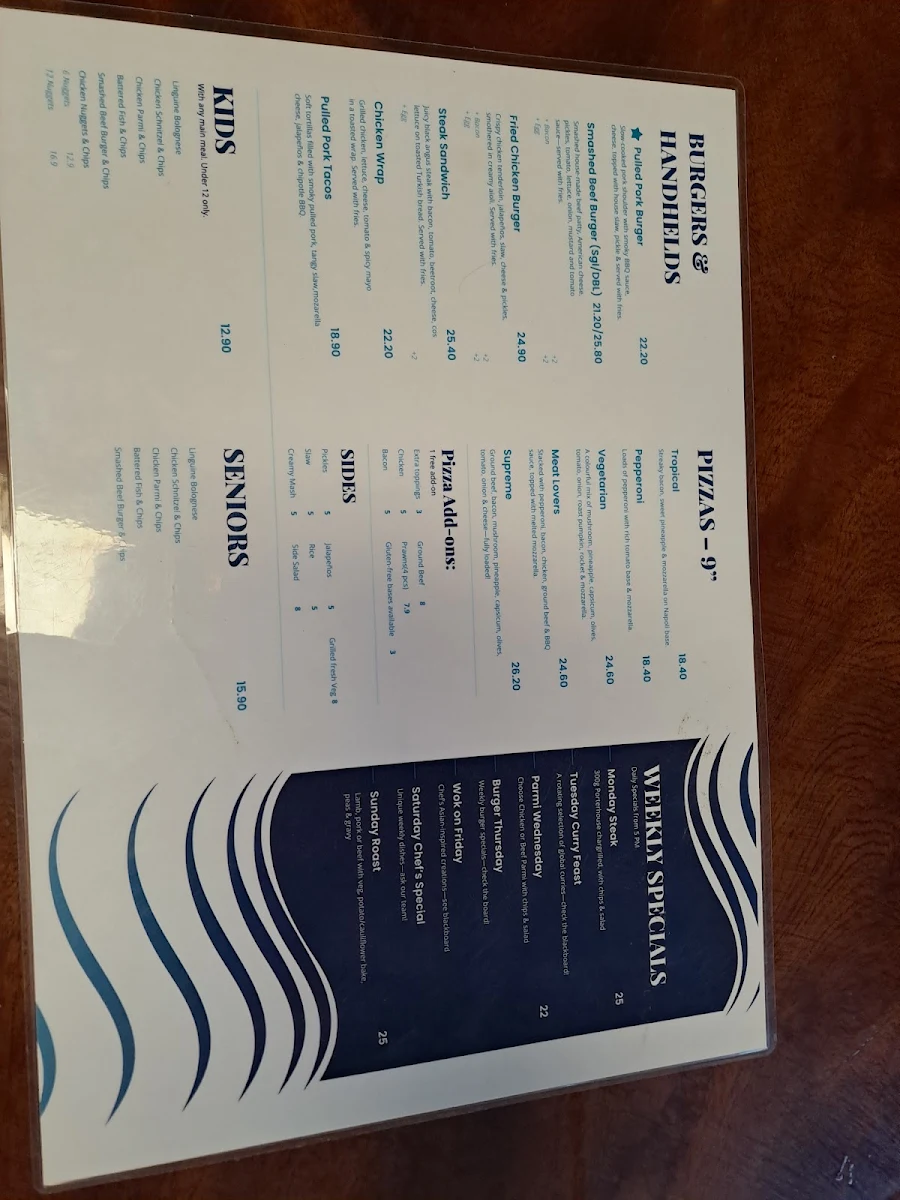 Menu, Darwin River Tavern