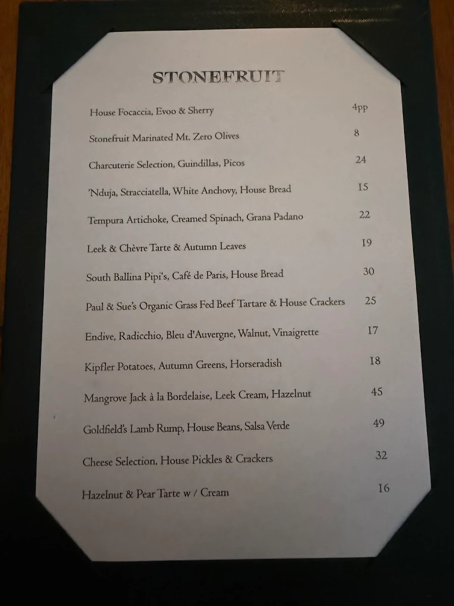 Menu, Stonefruit