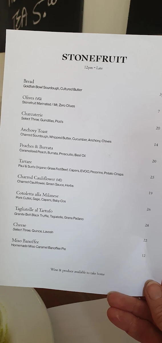 Menu, Stonefruit