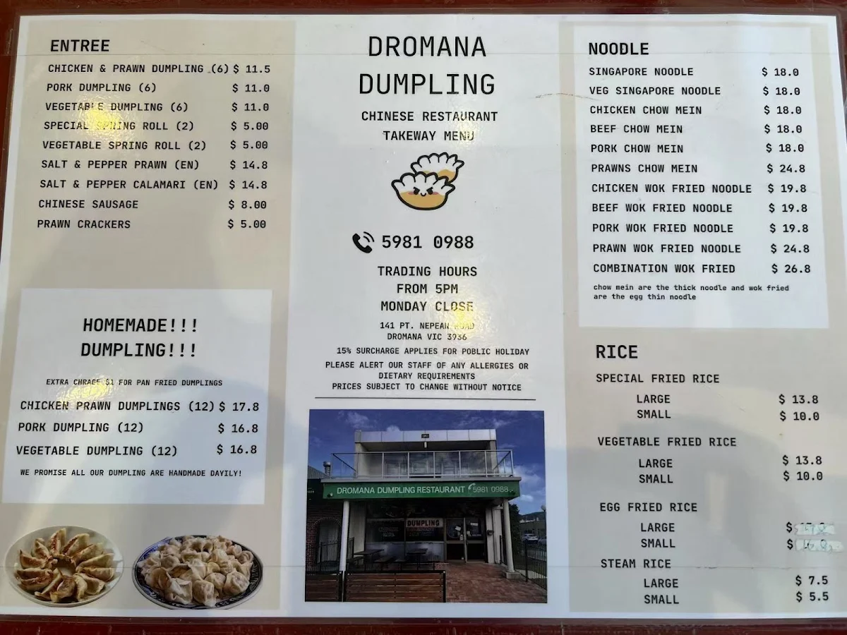 Menu, Dromana Dumpling
