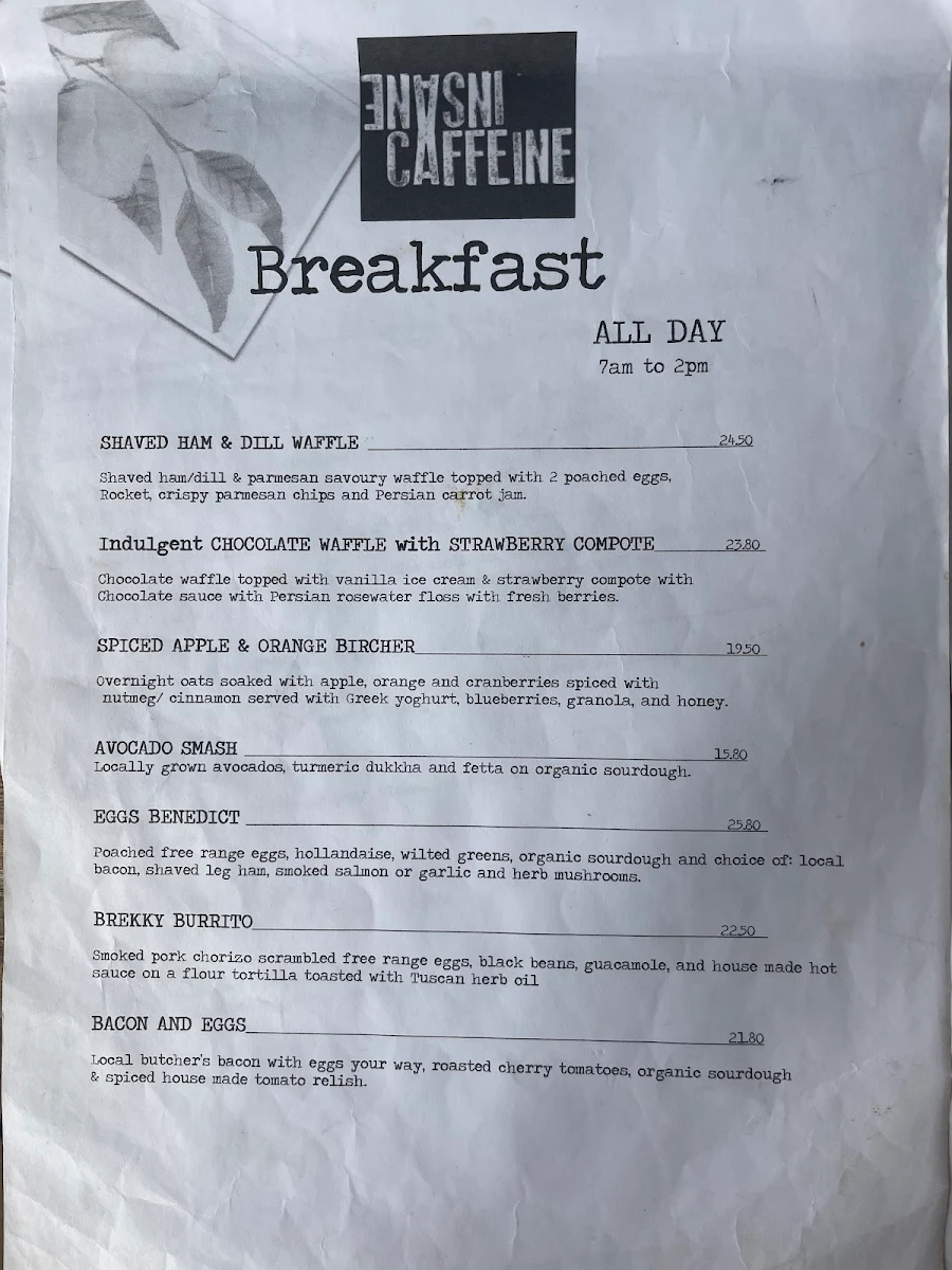 Menu, Insane Caffeine