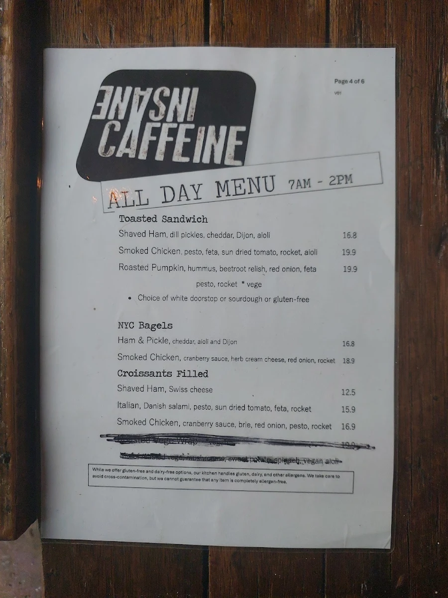 Menu, Insane Caffeine