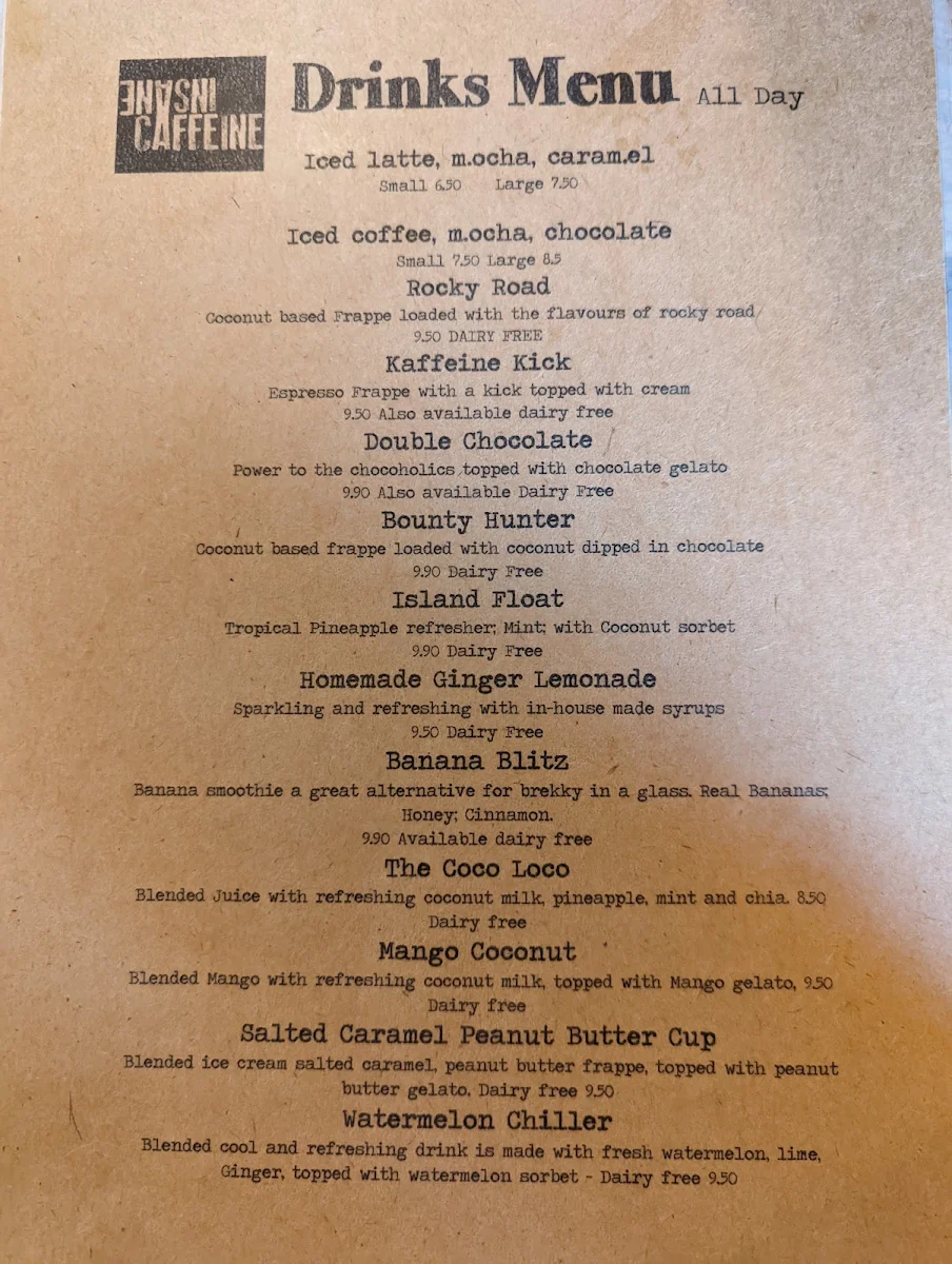 Menu, Insane Caffeine