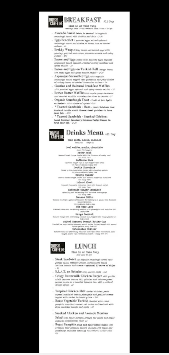 Menu, Insane Caffeine