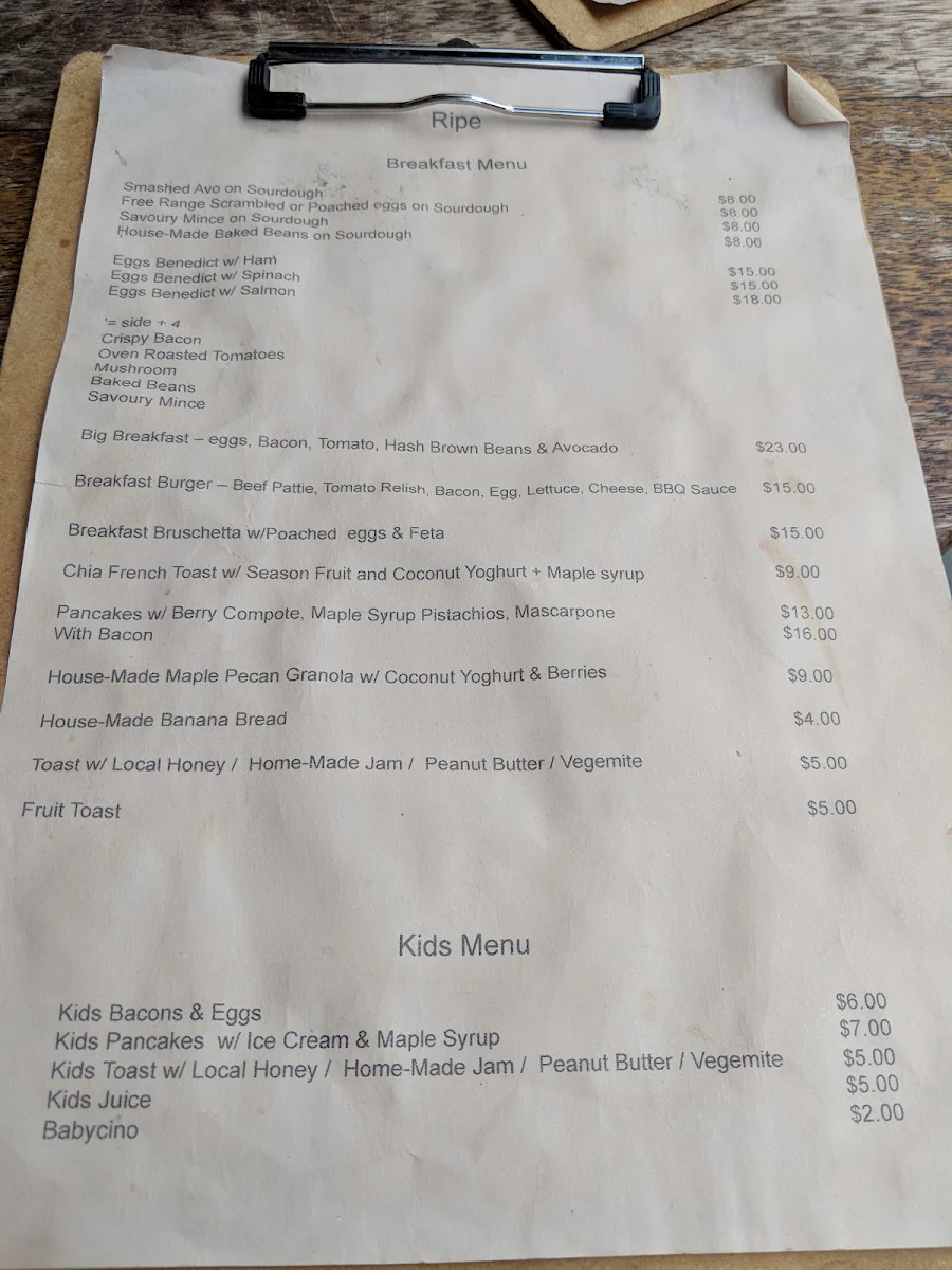 Menu, Ripe