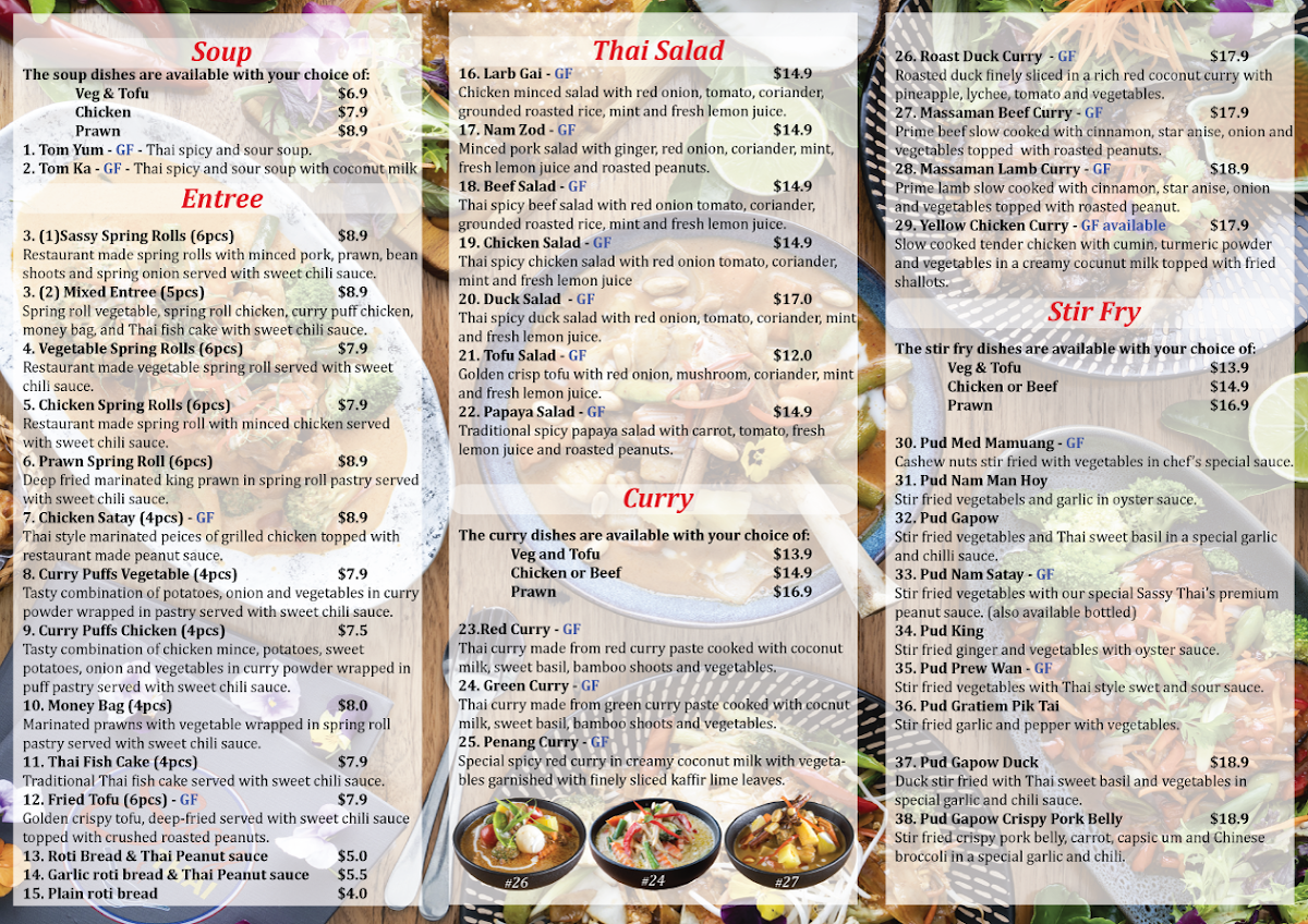 Menu, Sassy Thai Ringwood