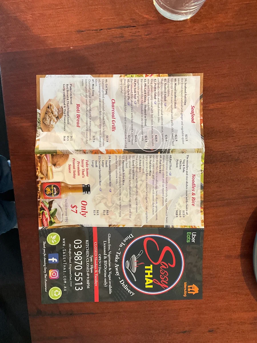 Menu, Sassy Thai Ringwood