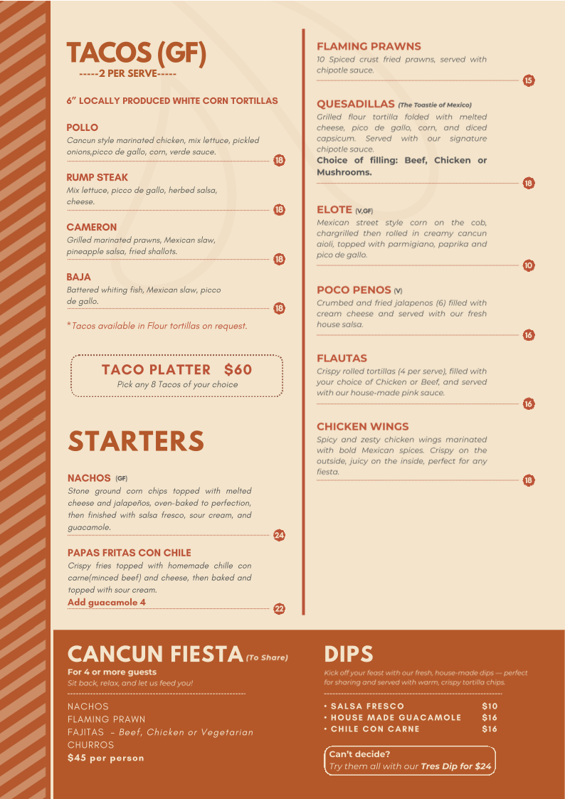 Menu, Cancun Mexican Restaurant & Bar