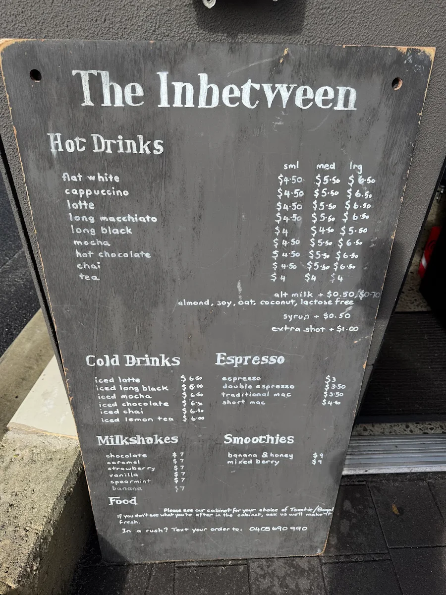 Menu, The Inbetween Cafe
