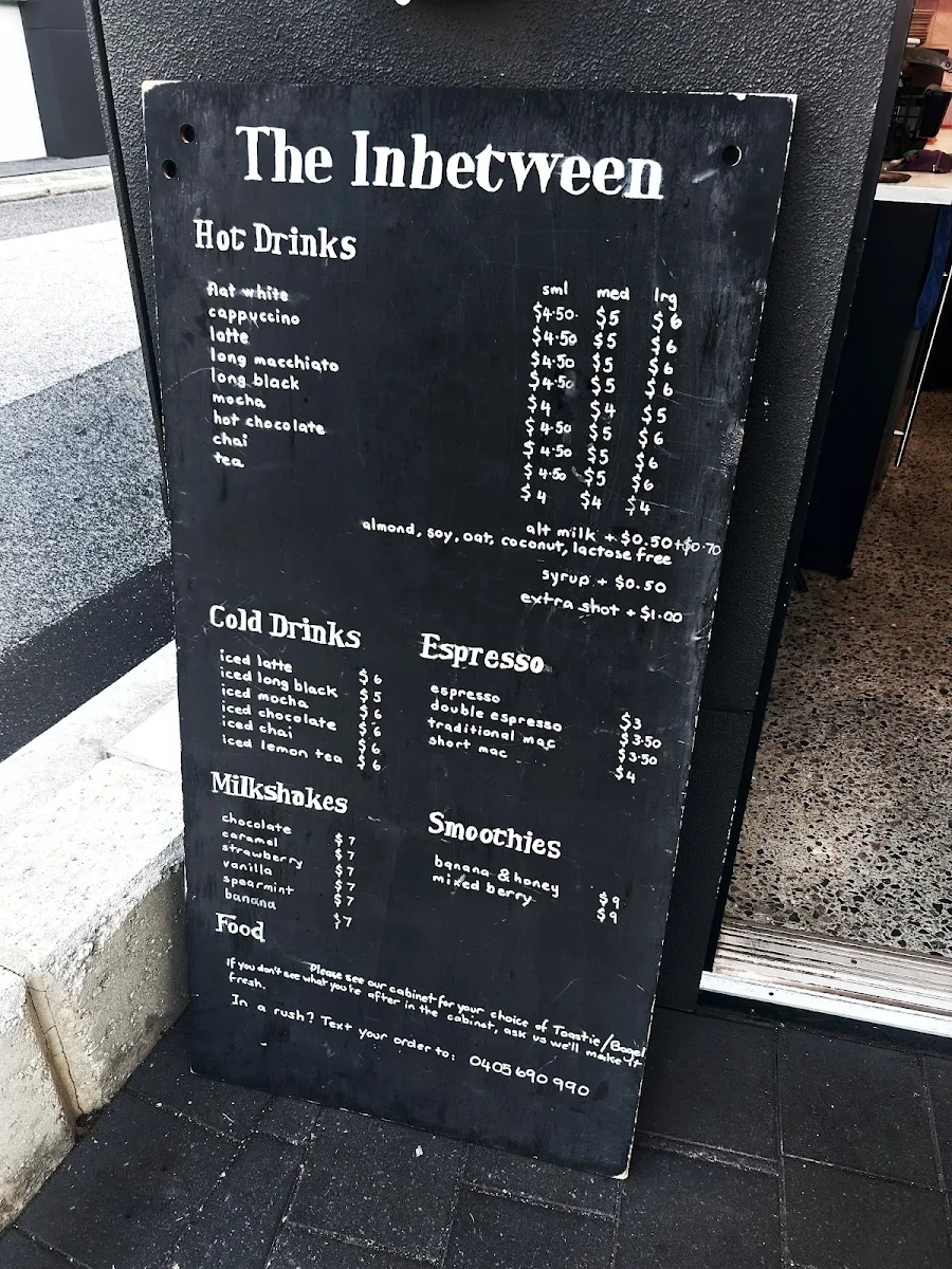 Menu, The Inbetween Cafe