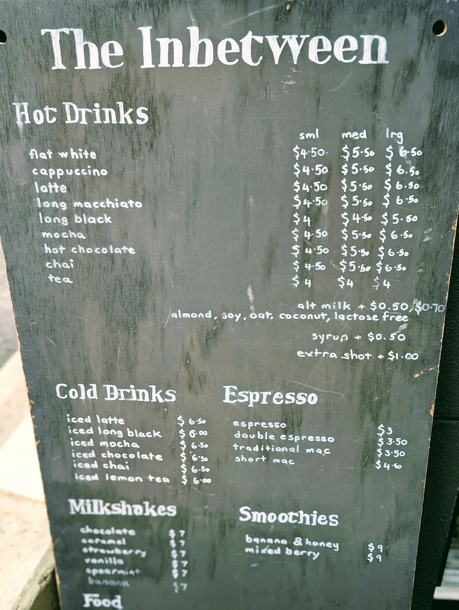 Menu, The Inbetween Cafe
