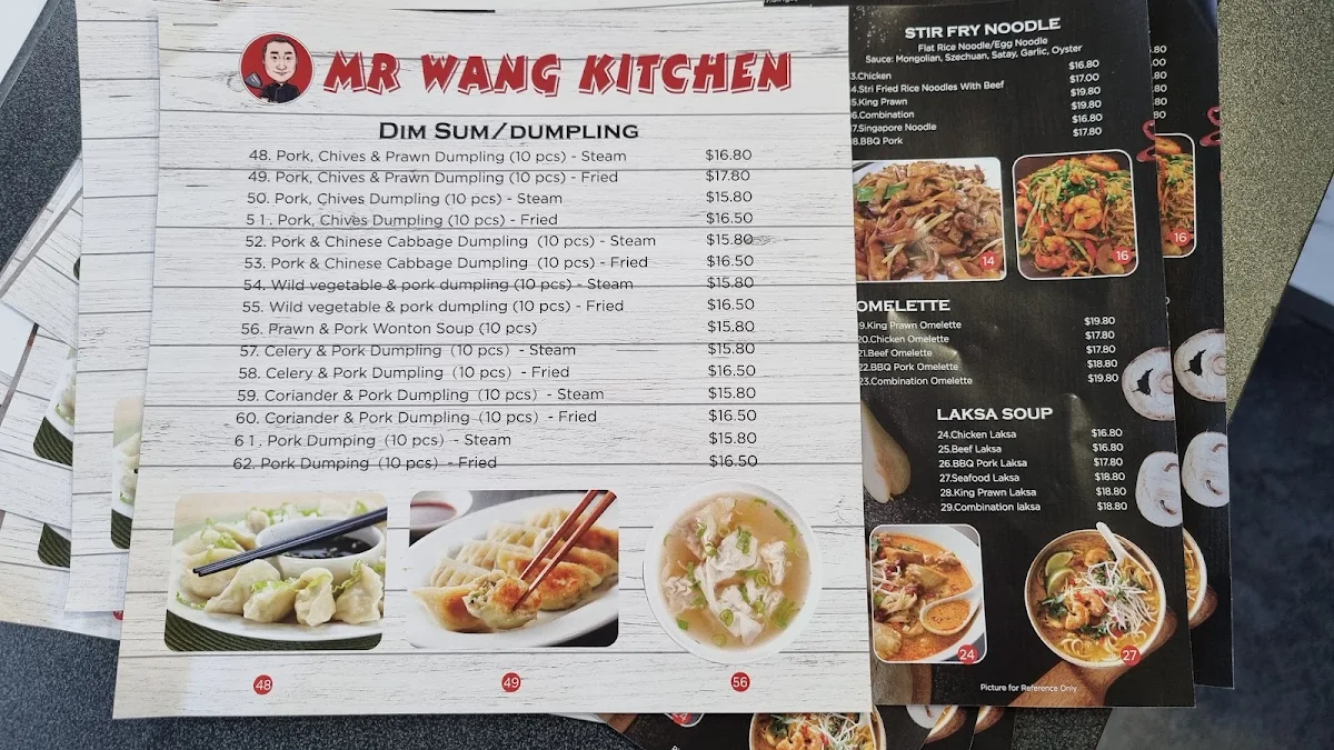 Menu, Mr Wang Kitchen