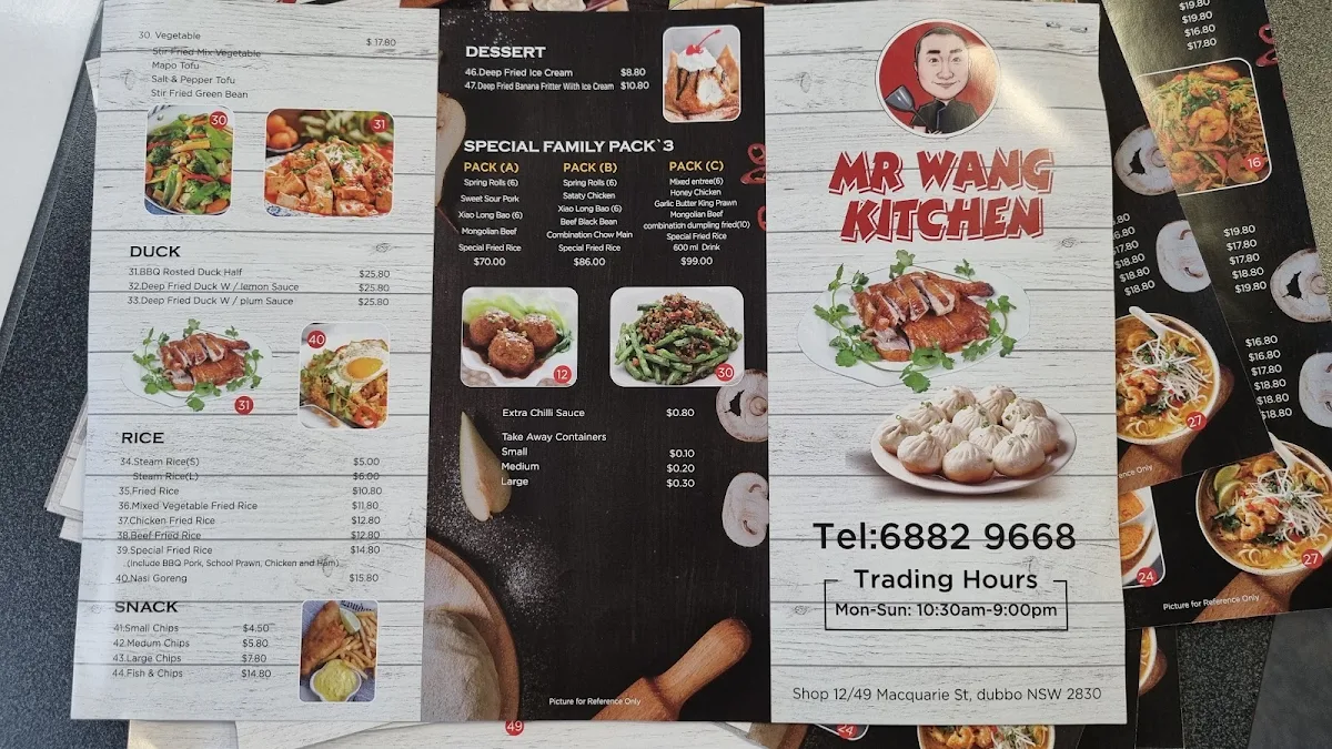 Menu, Mr Wang Kitchen