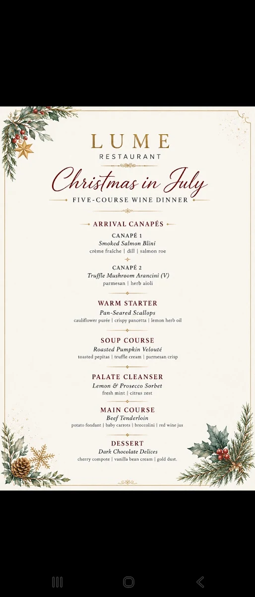 Menu, Lume Bar & Bistro