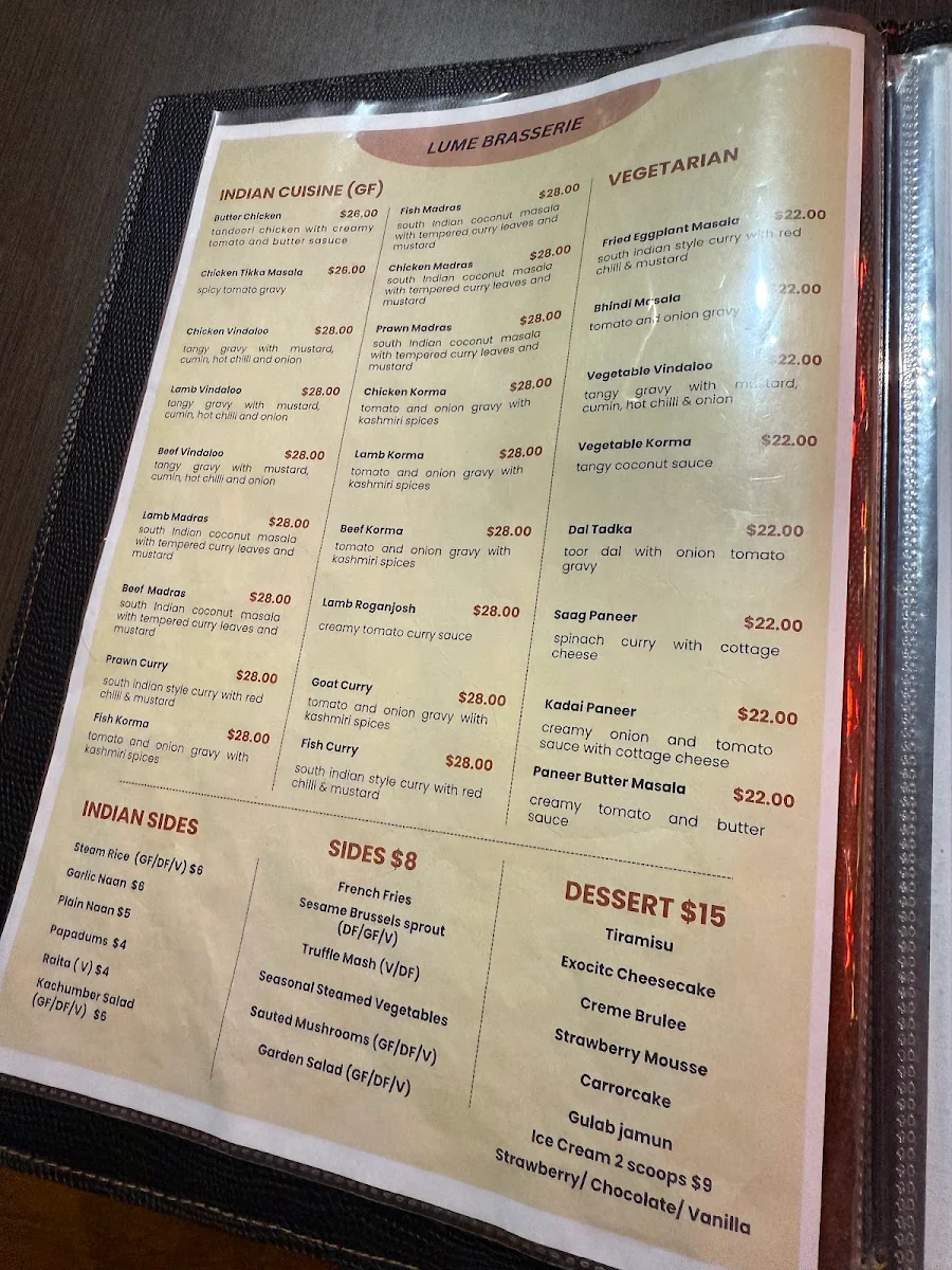 Menu, Lume Bar & Bistro