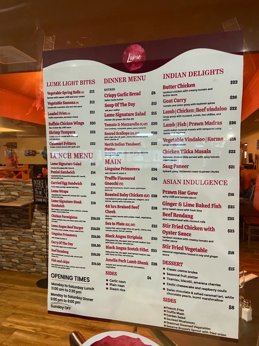 Menu, Lume Bar & Bistro