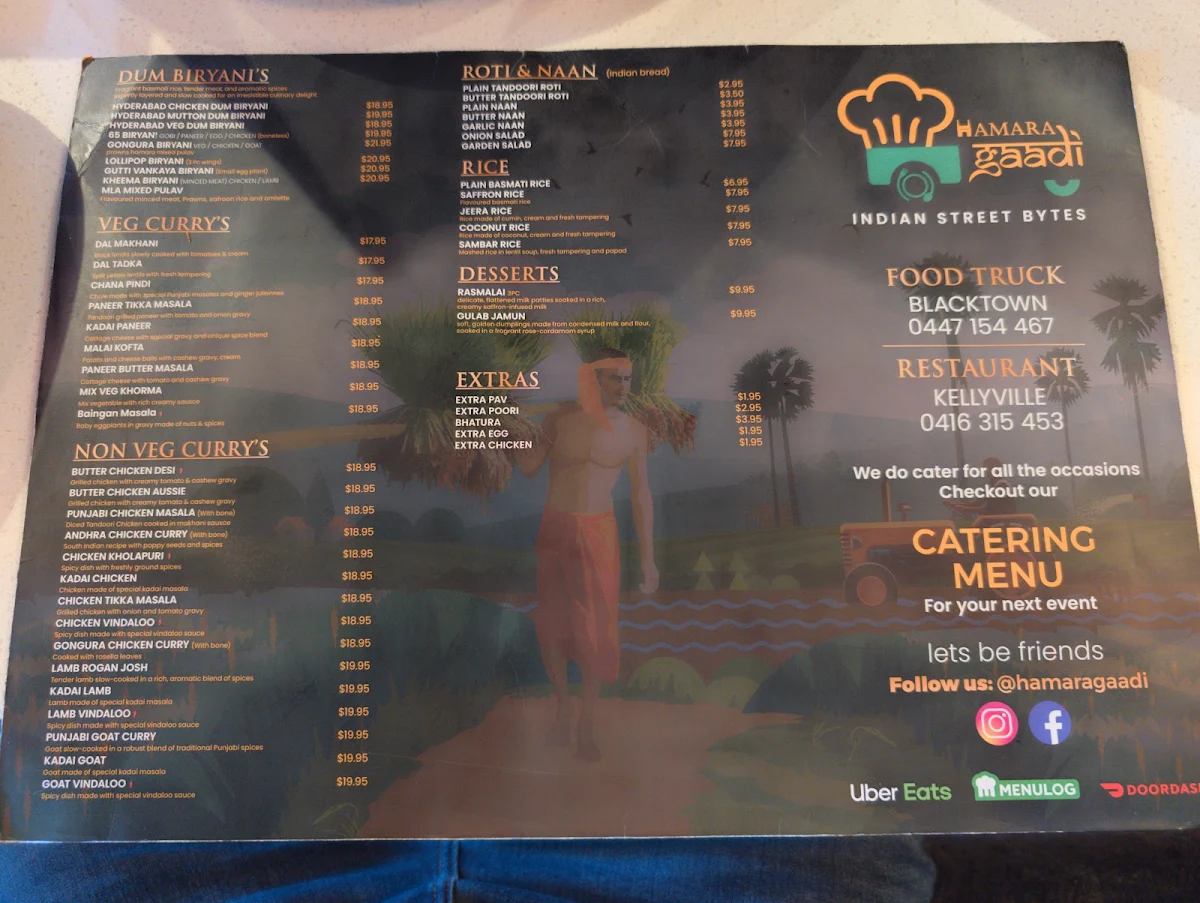 Menu, Hamara Gaadi Kellyville | Indian Restaurant