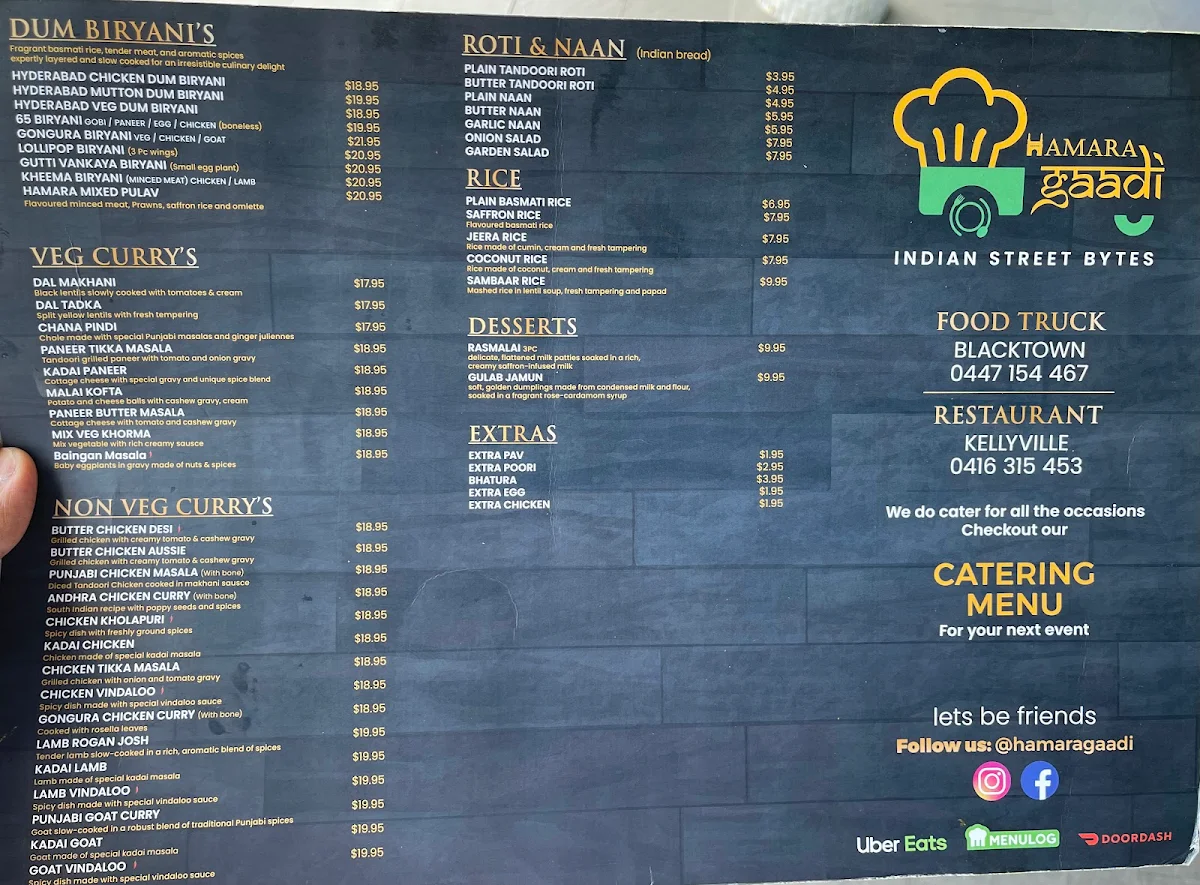 Menu, Hamara Gaadi Kellyville | Indian Restaurant