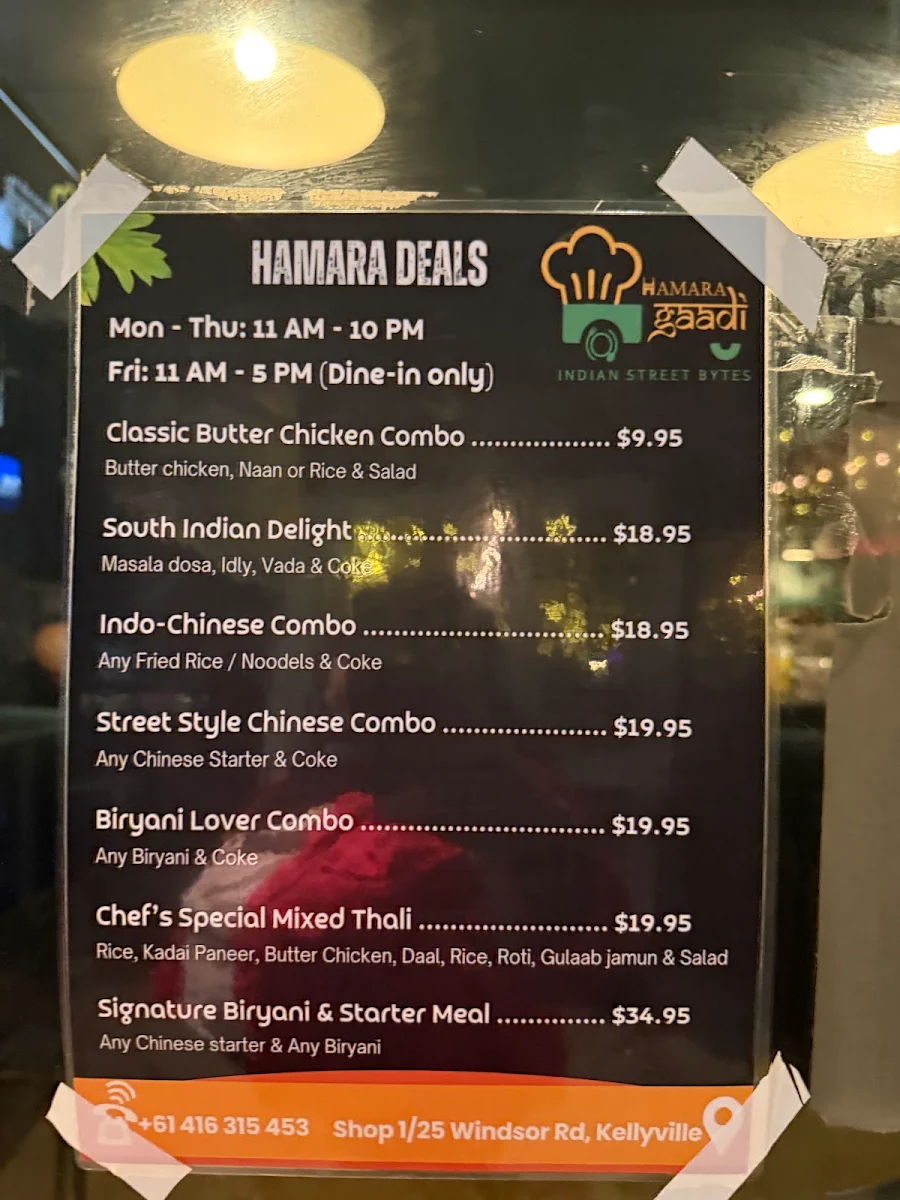 Menu, Hamara Gaadi Kellyville | Indian Restaurant
