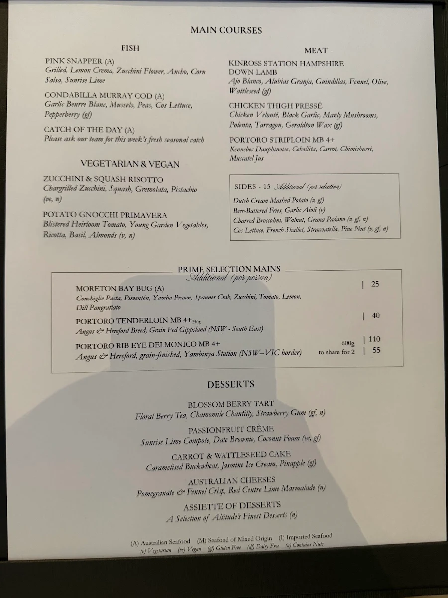 Menu, Altitude