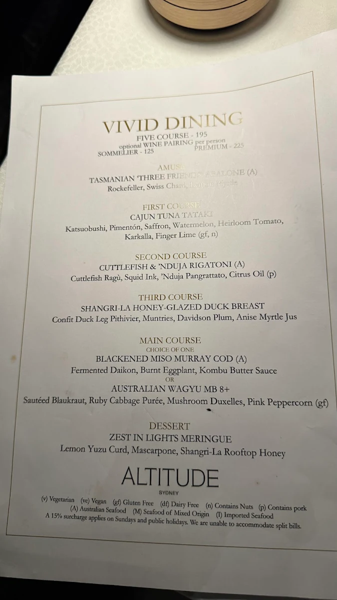 Menu, Altitude