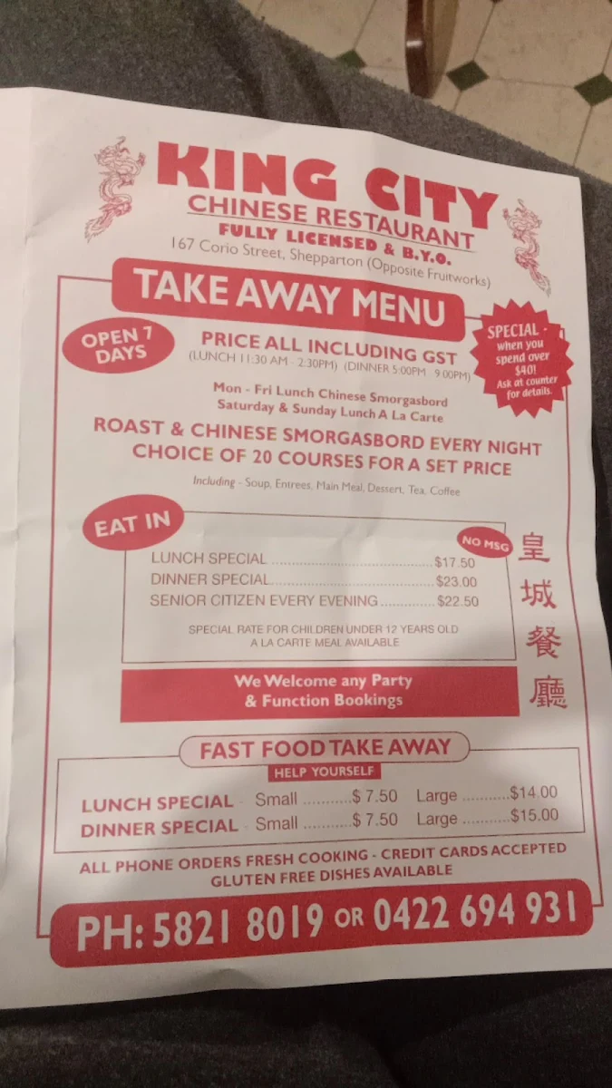 Menu, King City