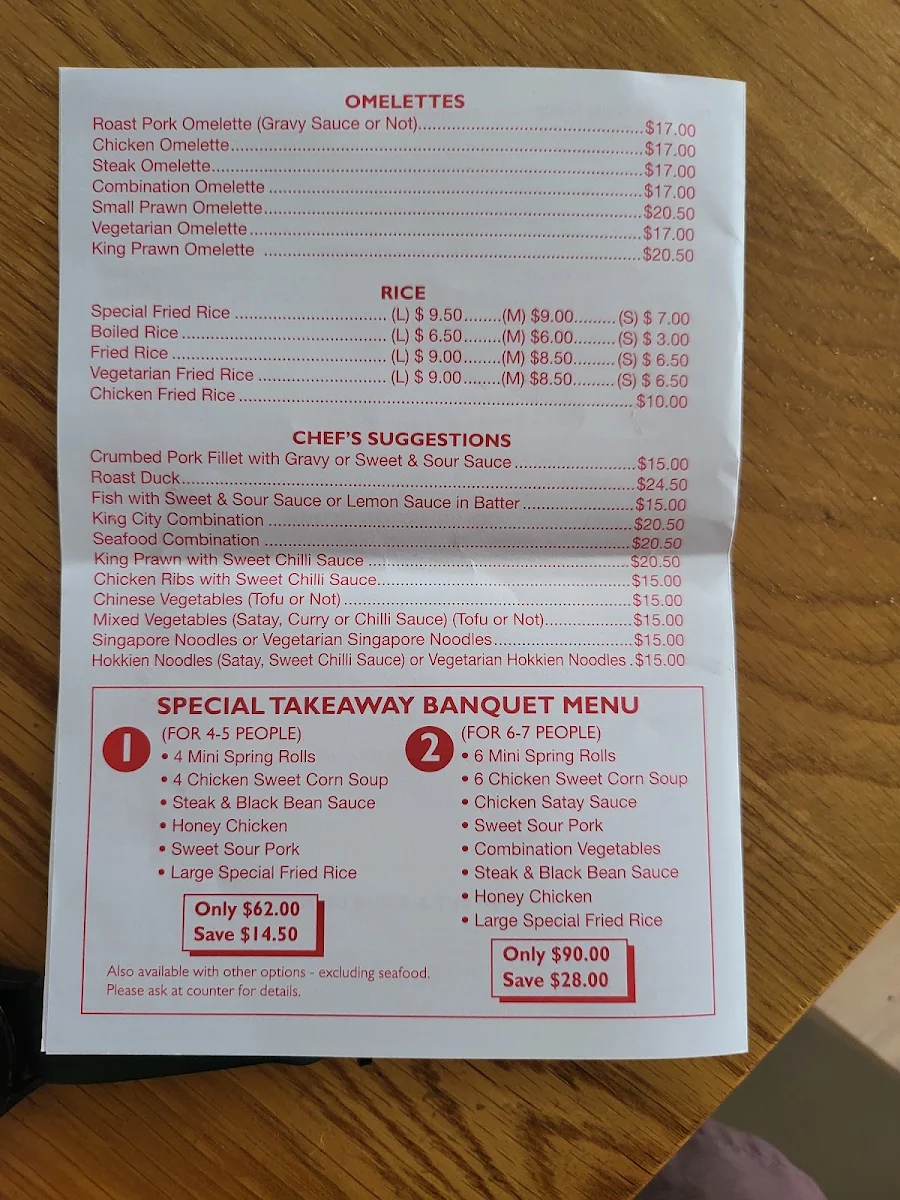 Menu, King City