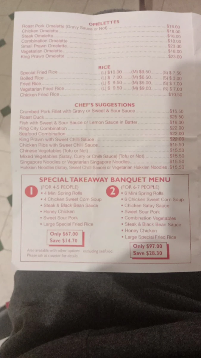 Menu, King City