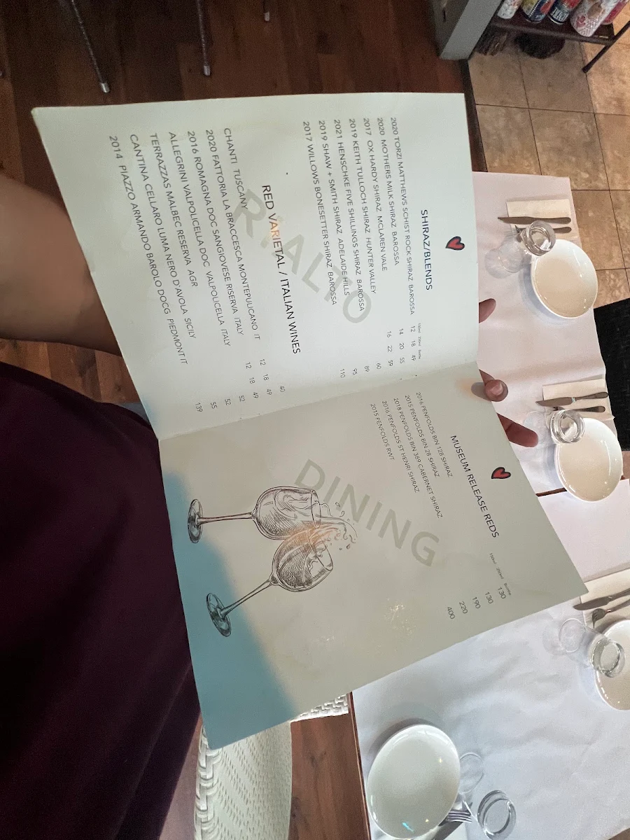 Menu, Cafe Rialto