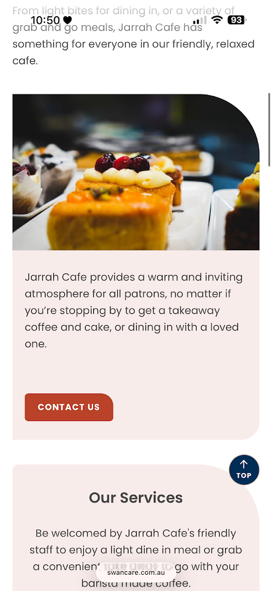 Menu, Jarrah Cafe