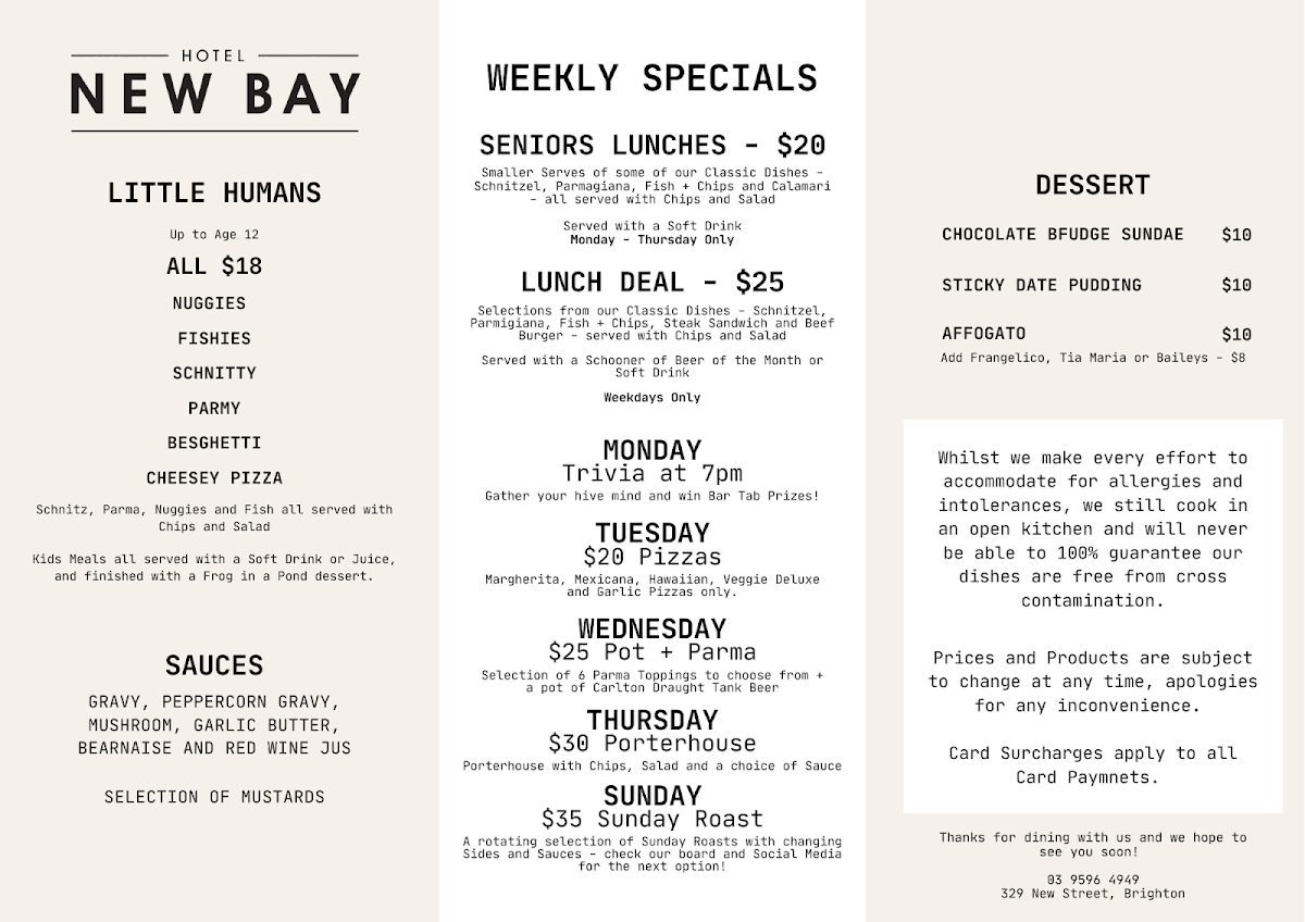 Menu, Newbay Hotel