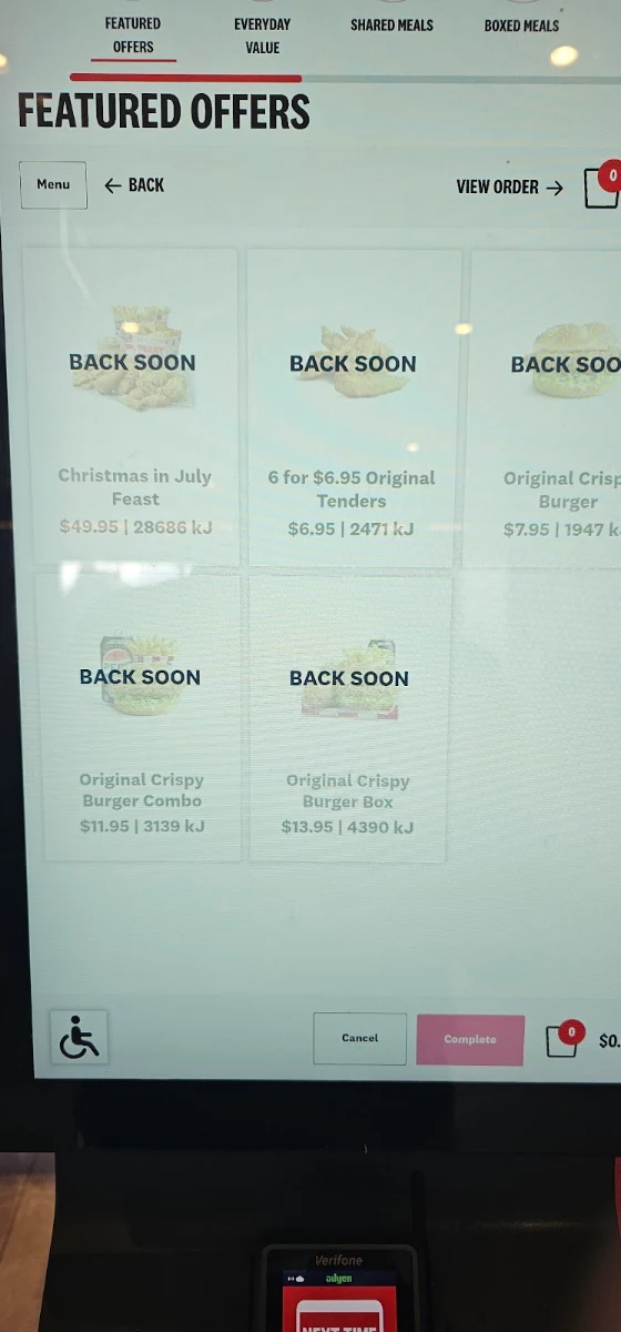 Menu, KFC Goulburn
