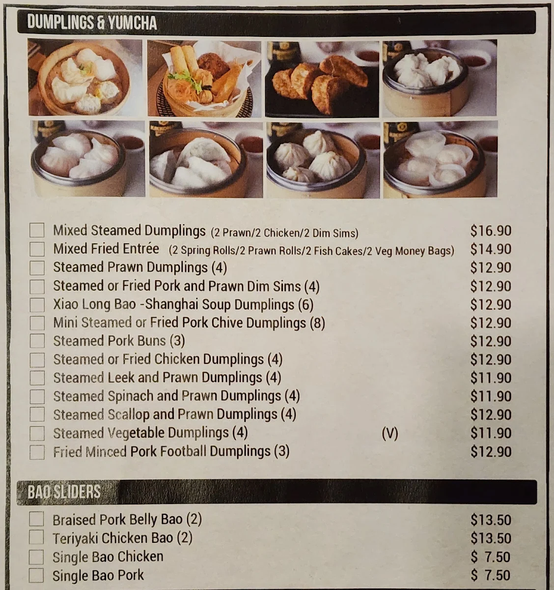 Menu, Wockbar Dee Why
