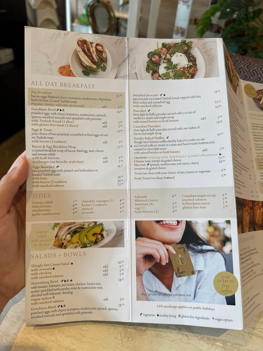 Menu, Shingle Inn Hyperdome