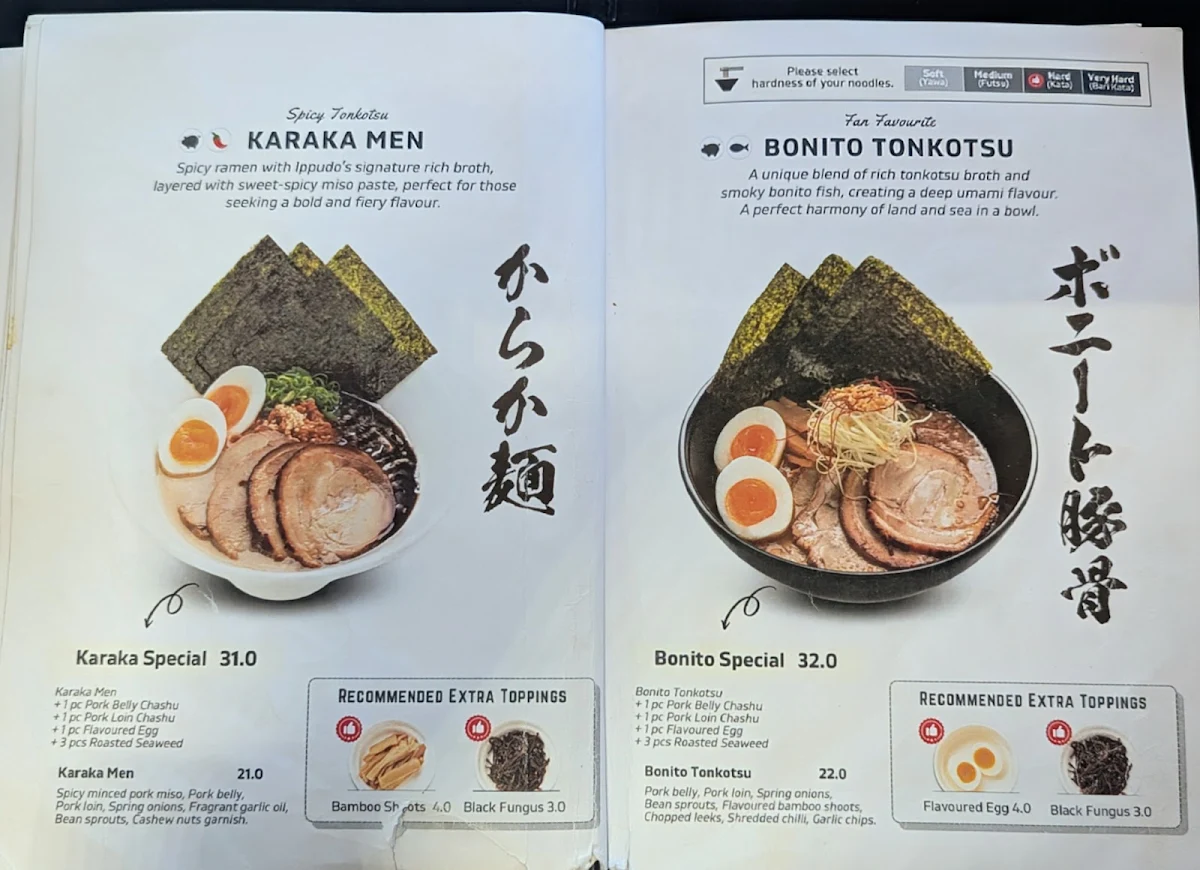 Menu, RAMEN Ippudo Circular Quay