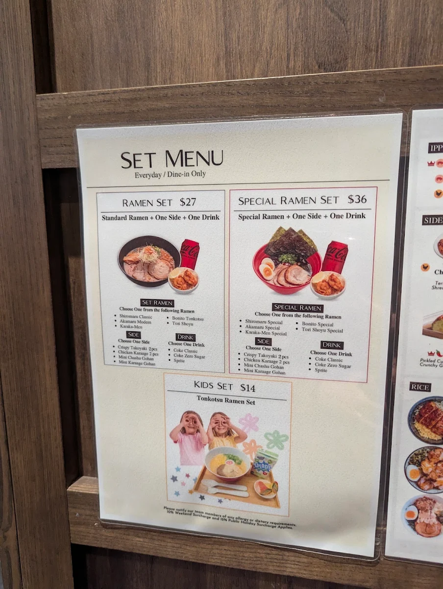 Menu, RAMEN Ippudo Circular Quay