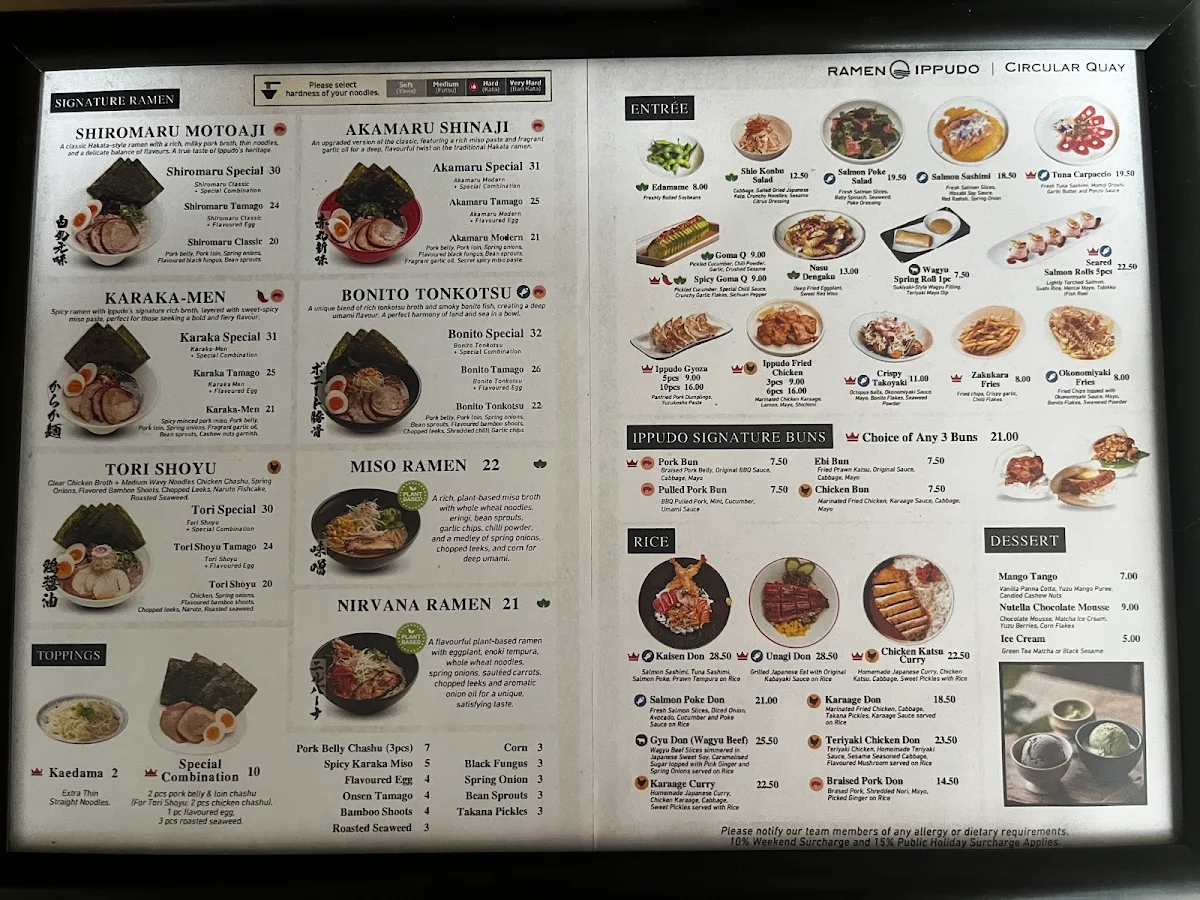 Menu, RAMEN Ippudo Circular Quay