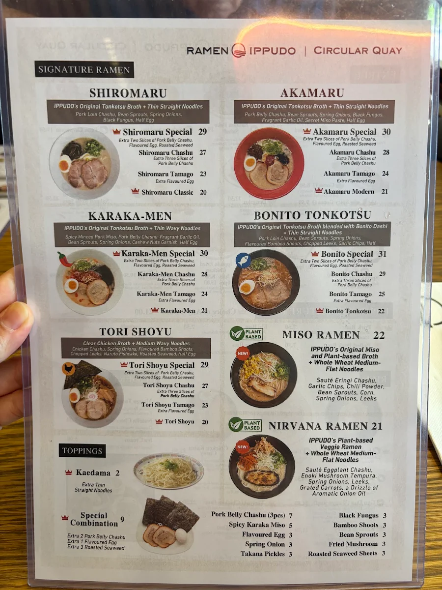 Menu, RAMEN Ippudo Circular Quay