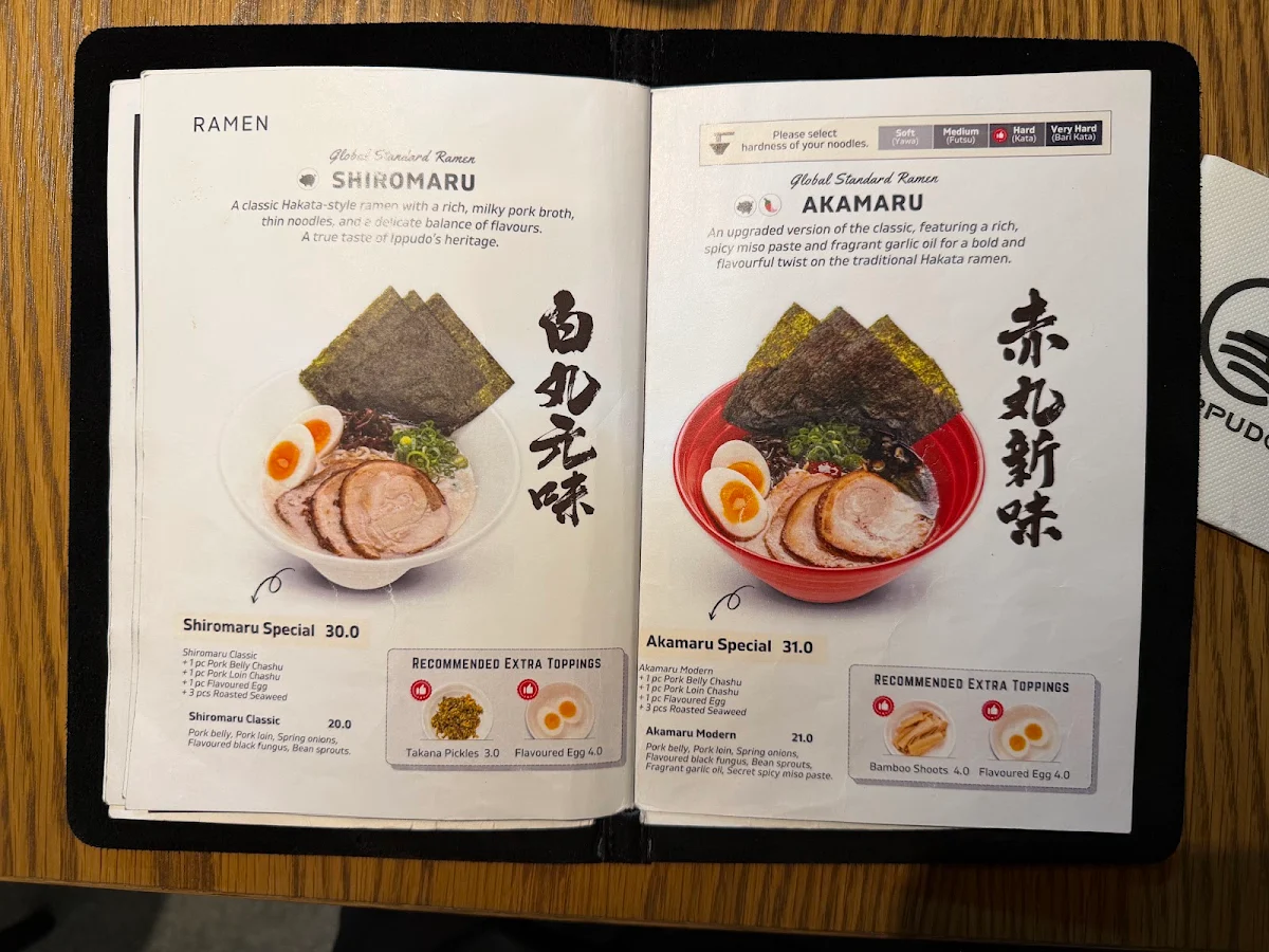 Menu, RAMEN Ippudo Circular Quay