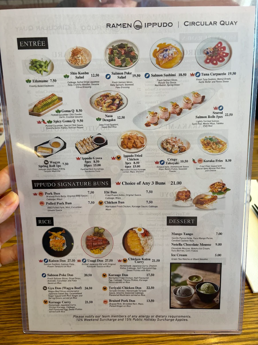 Menu, RAMEN Ippudo Circular Quay
