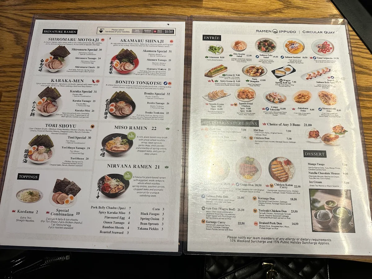 Menu, RAMEN Ippudo Circular Quay