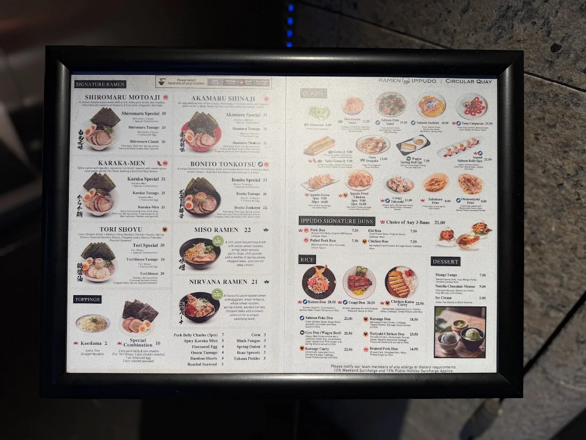 Menu, RAMEN Ippudo Circular Quay