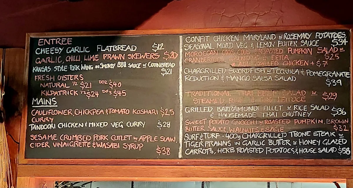 Menu, Railway Hotel Castlemaine